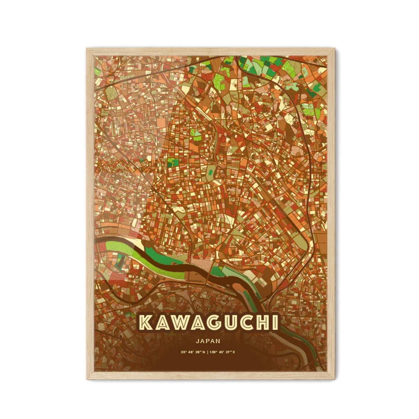 Colorful KAWAGUCHI JAPAN Fine Art Map Farmhouse