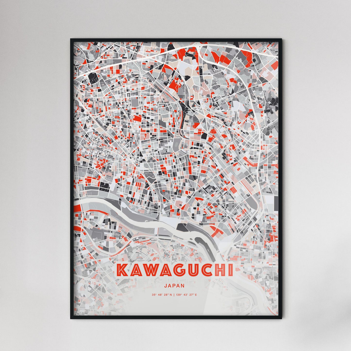 Colorful KAWAGUCHI JAPAN Fine Art Map Modern