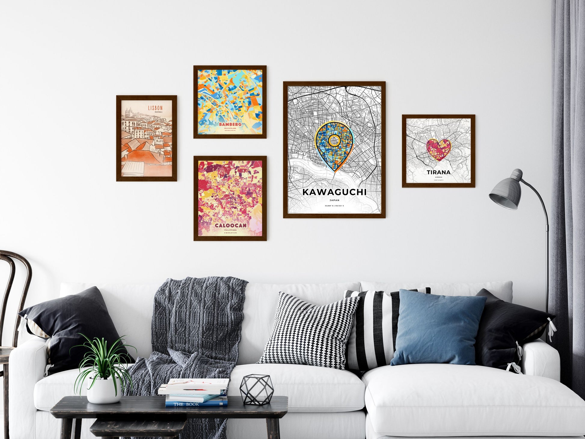 Kawaguchi Japan wall art with creative maps