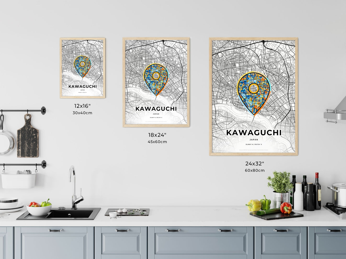 Kawaguchi Japan art map size chart