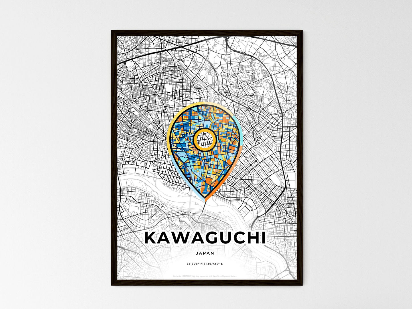 Kawaguchi Japan wedding art map with pointer icon