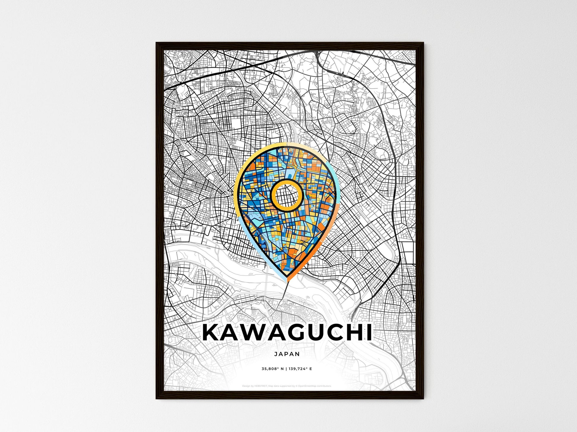 Kawaguchi Japan wedding art map with pointer icon