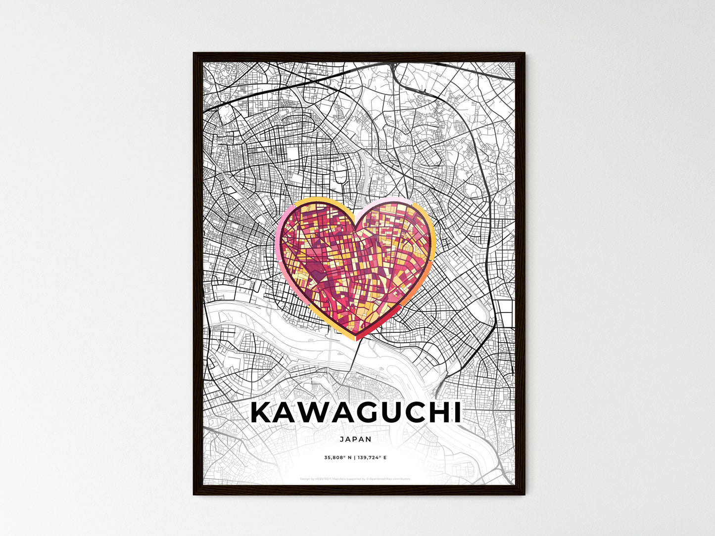 Kawaguchi Japan wedding art map with heart icon