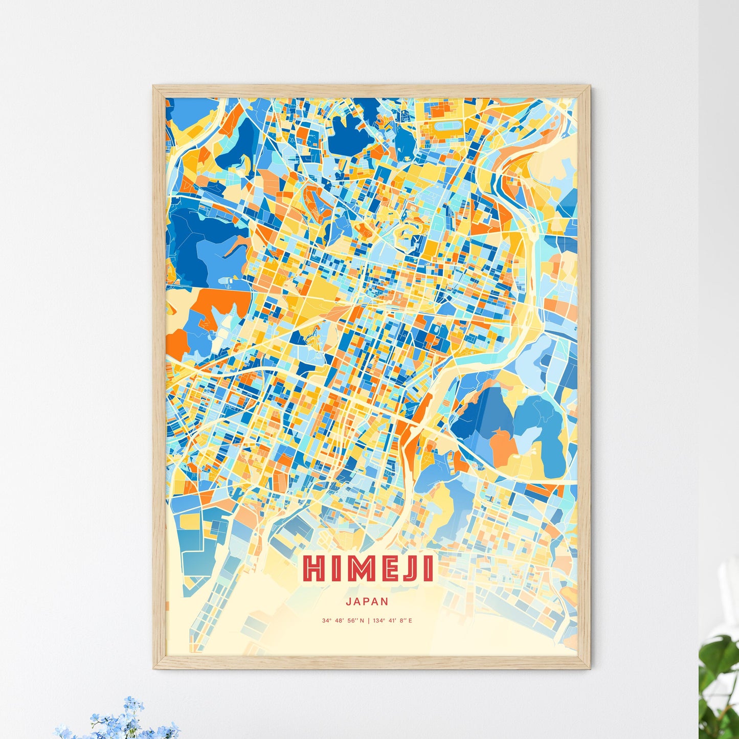 Colorful HIMEJI JAPAN Fine Art Map Blue Orange