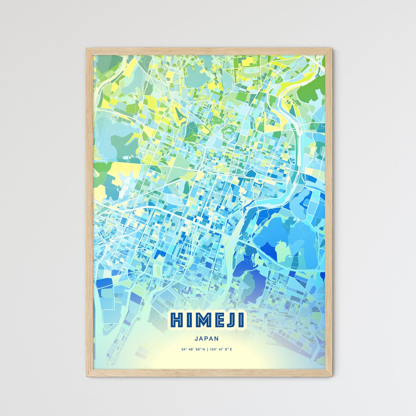 Colorful HIMEJI JAPAN Fine Art Map Cool Blue