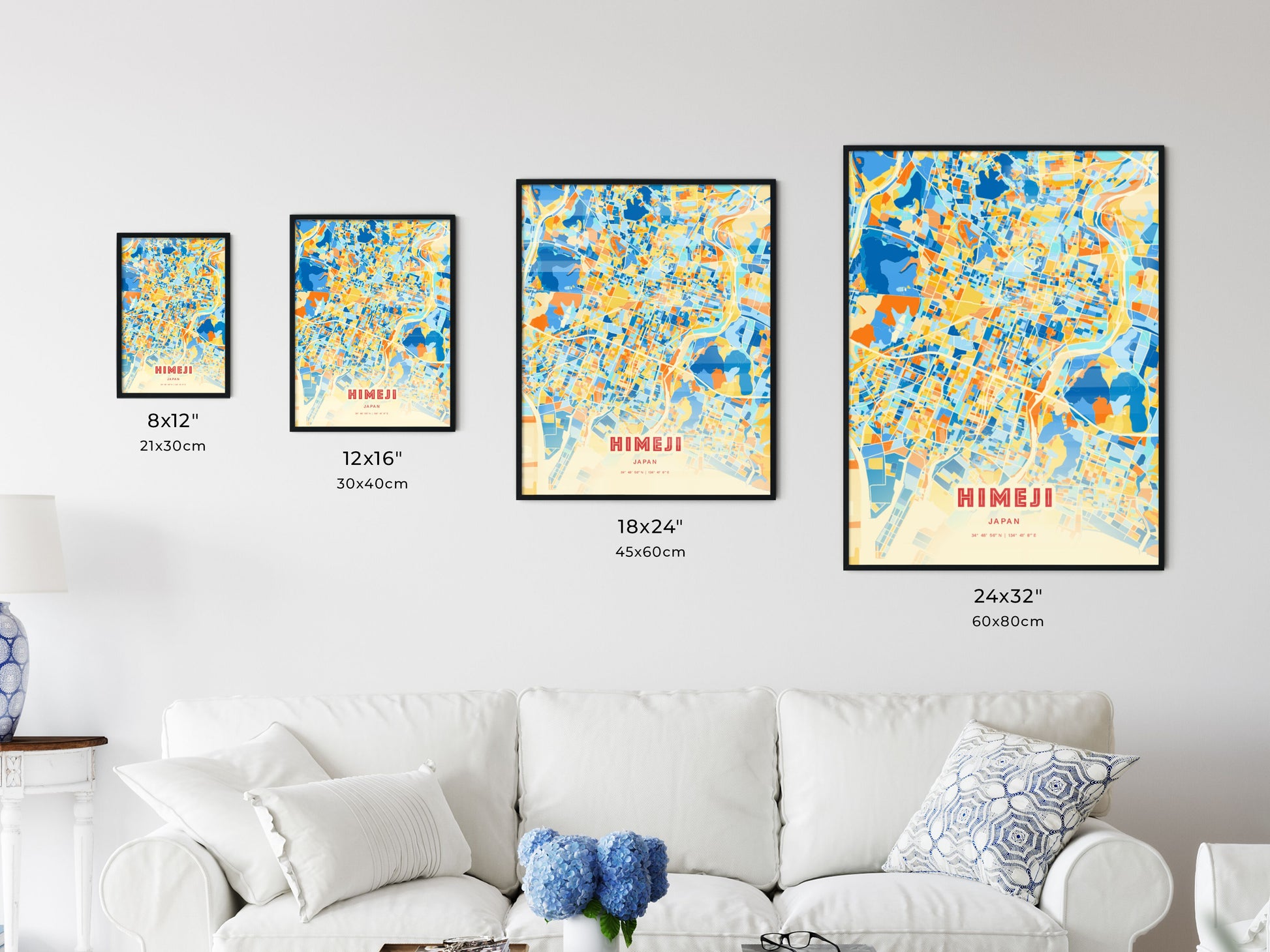 Colorful HIMEJI JAPAN Fine Art Map Blue Orange