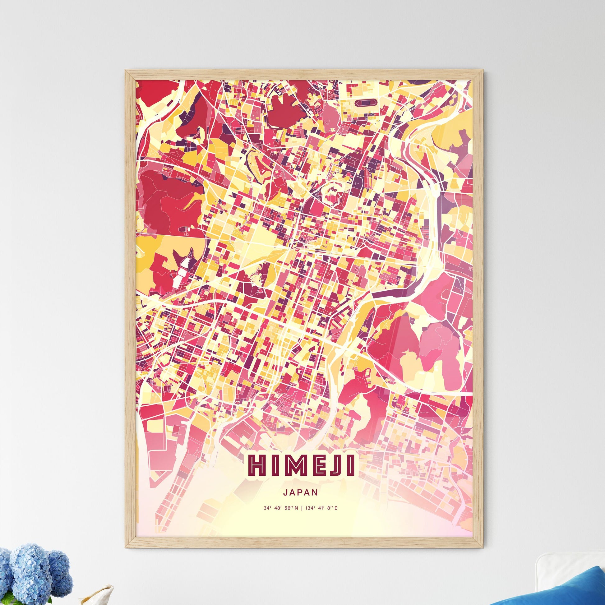 Colorful HIMEJI JAPAN Fine Art Map Hot Red