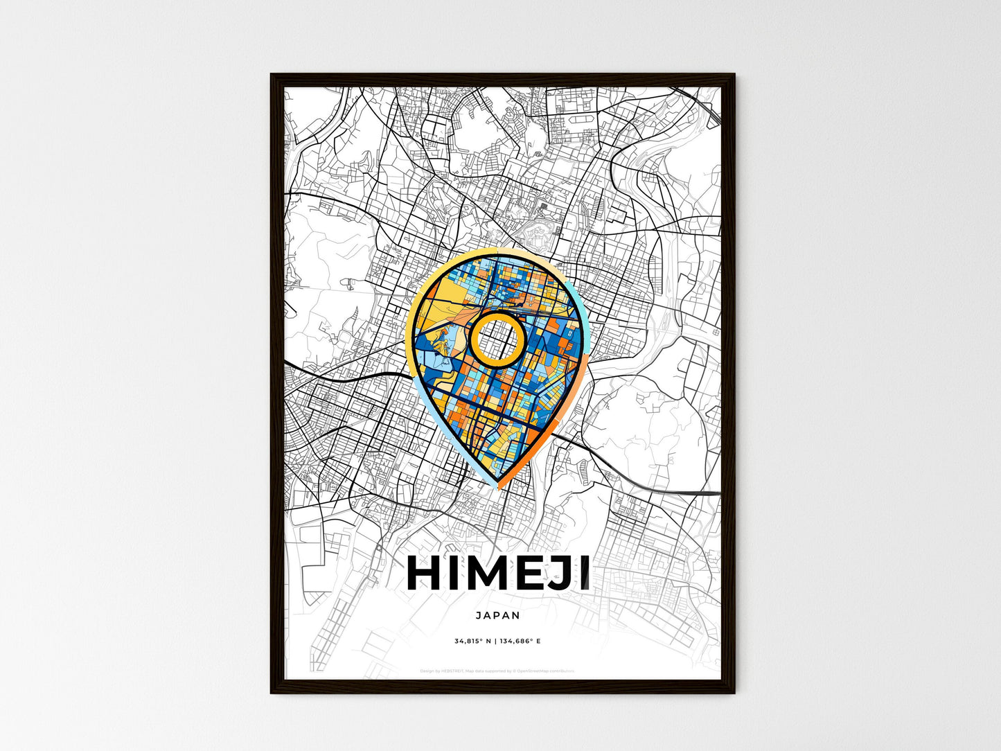 Himeji Japan wedding art map with pointer icon