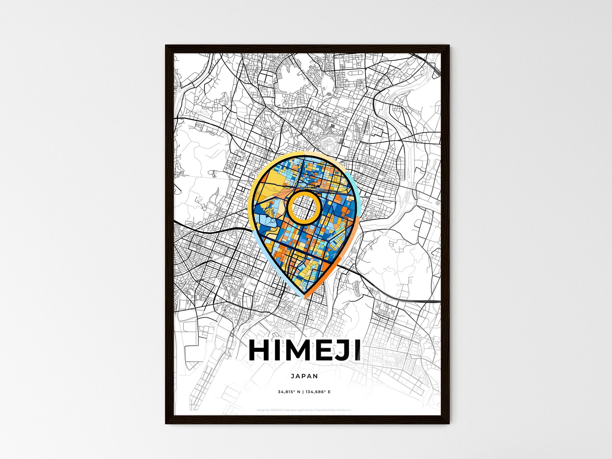 Himeji Japan wedding art map with pointer icon