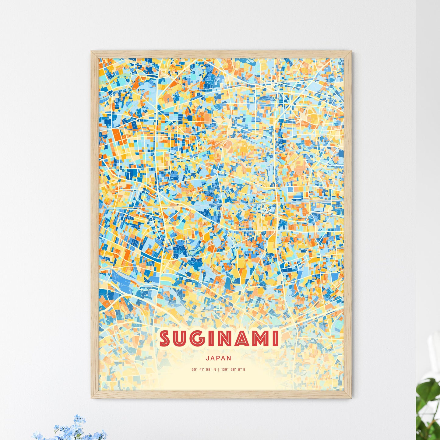 Colorful SUGINAMI JAPAN Fine Art Map Blue Orange