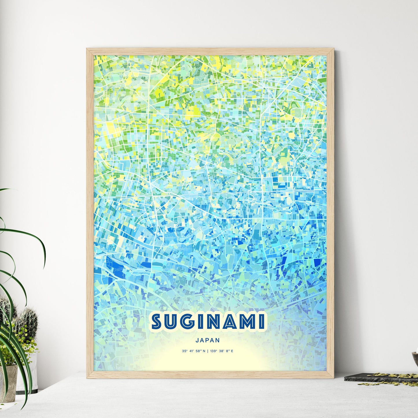 Colorful SUGINAMI JAPAN Fine Art Map Cool Blue