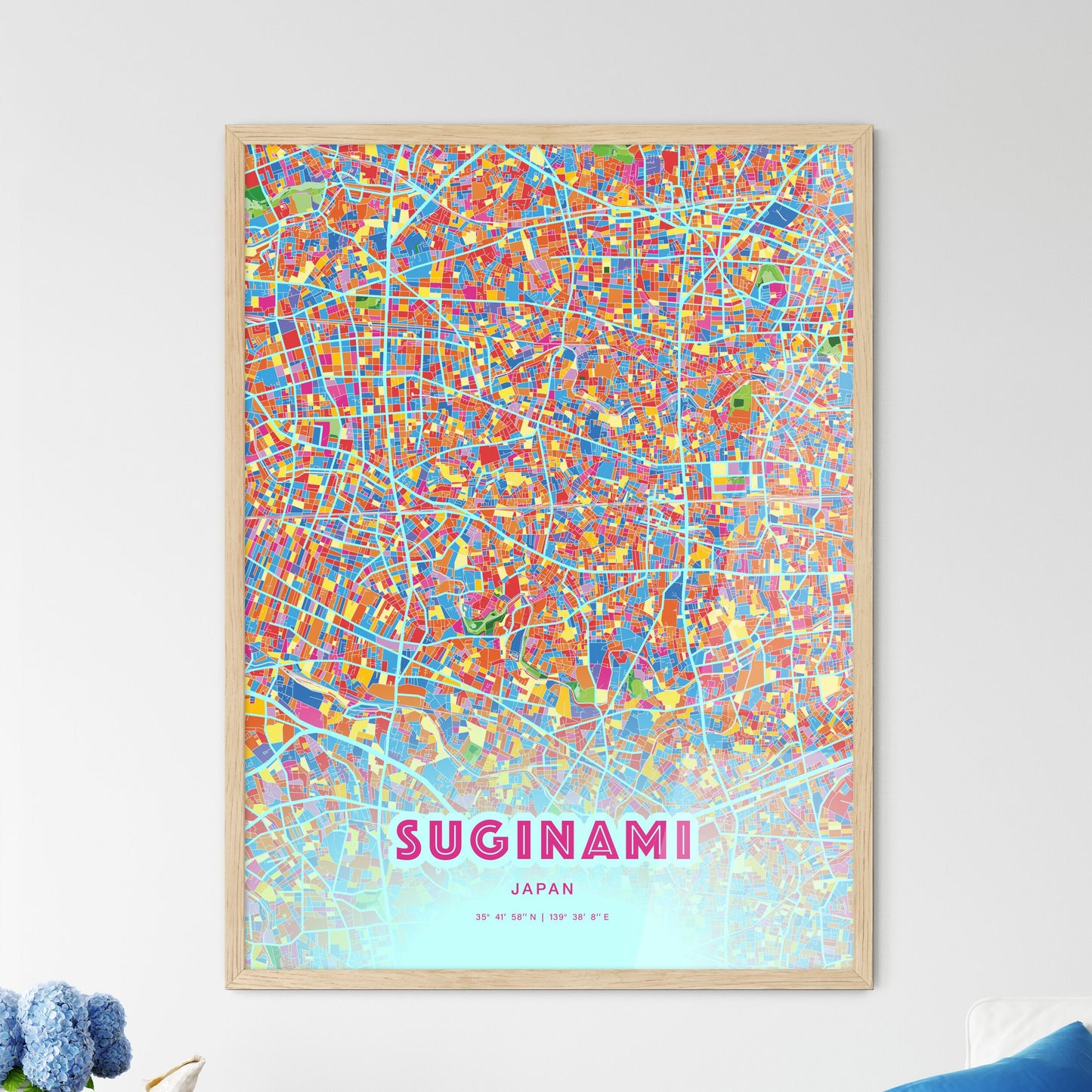 Colorful SUGINAMI JAPAN Fine Art Map Crazy Colors
