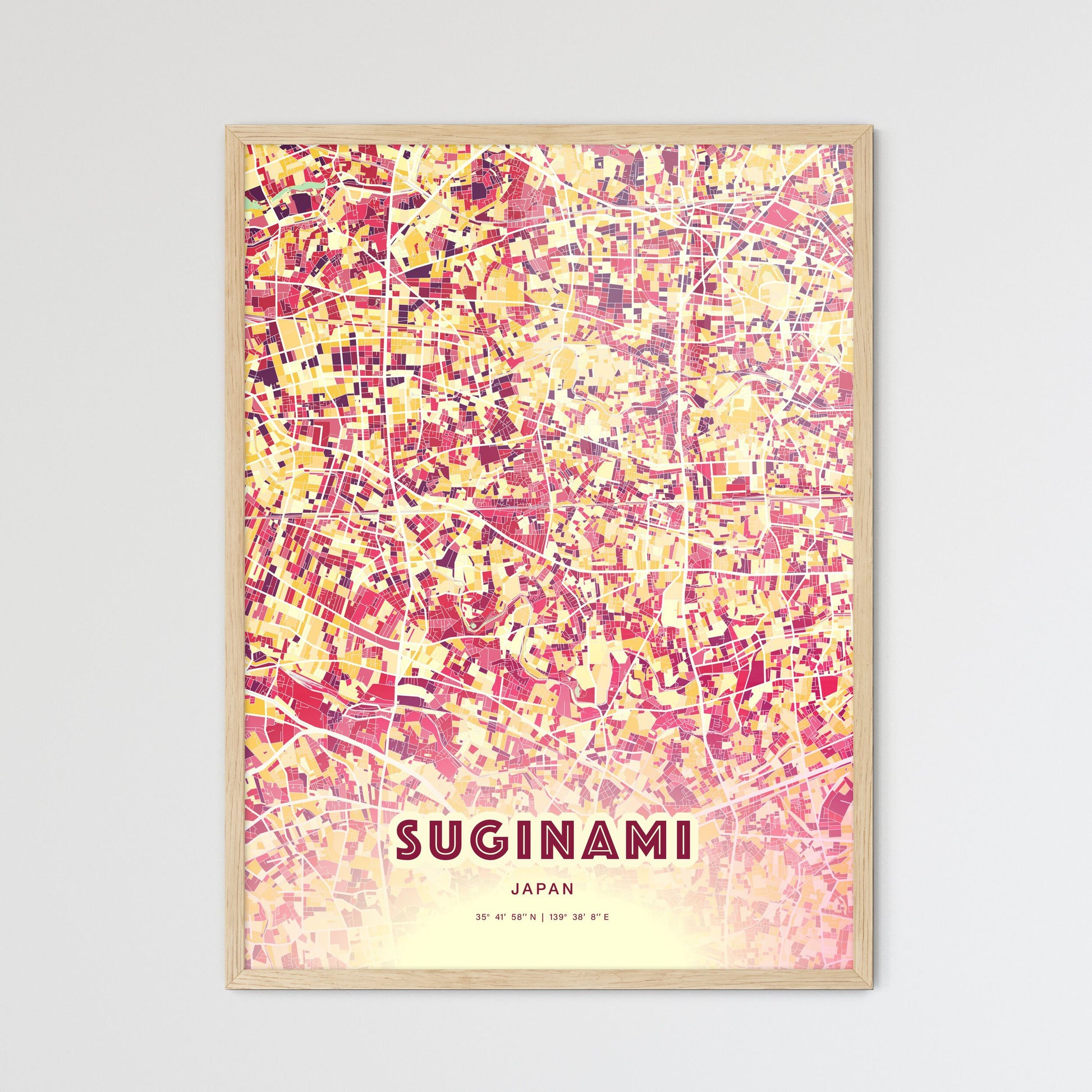 Colorful SUGINAMI JAPAN Fine Art Map Hot Red