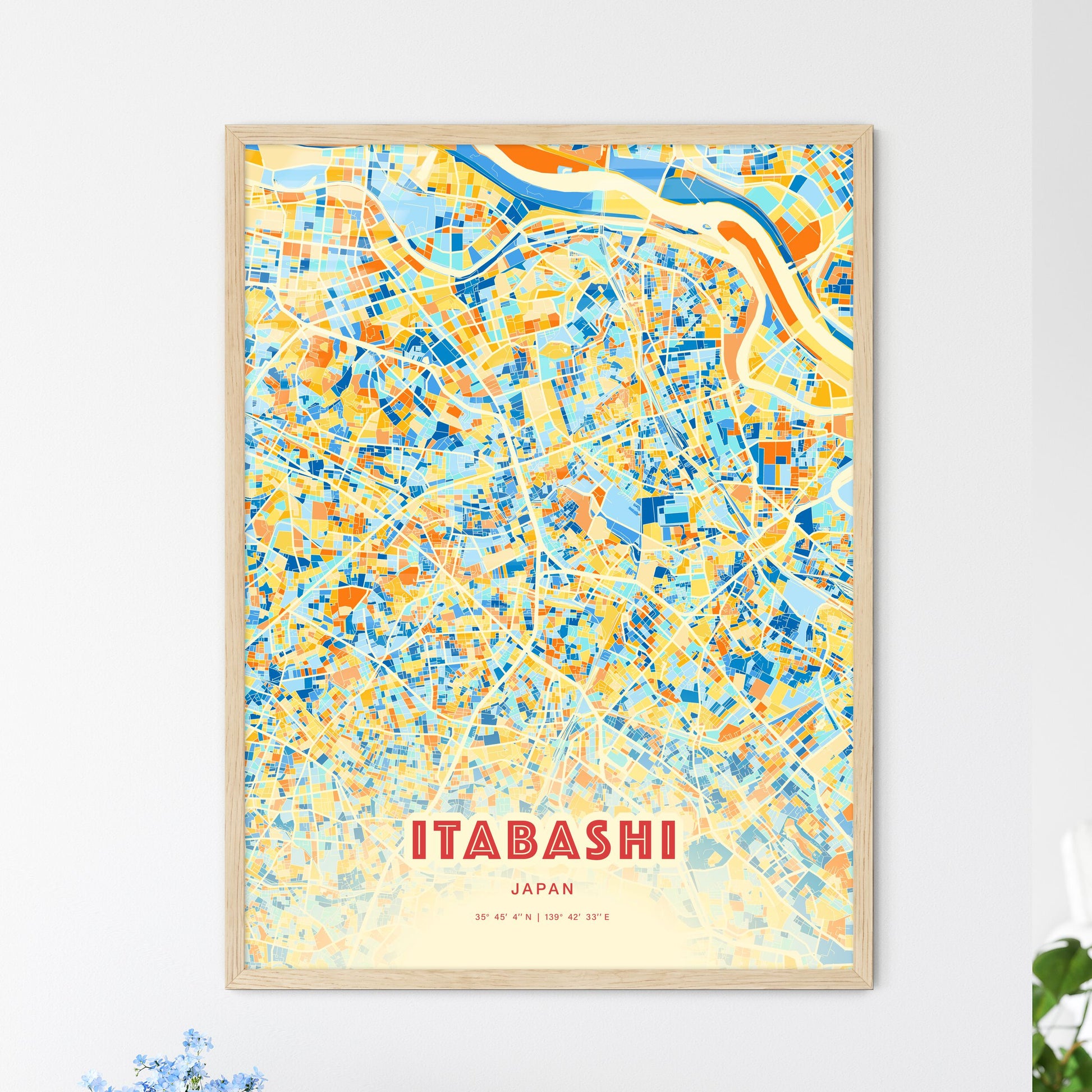 Colorful ITABASHI JAPAN Fine Art Map Blue Orange