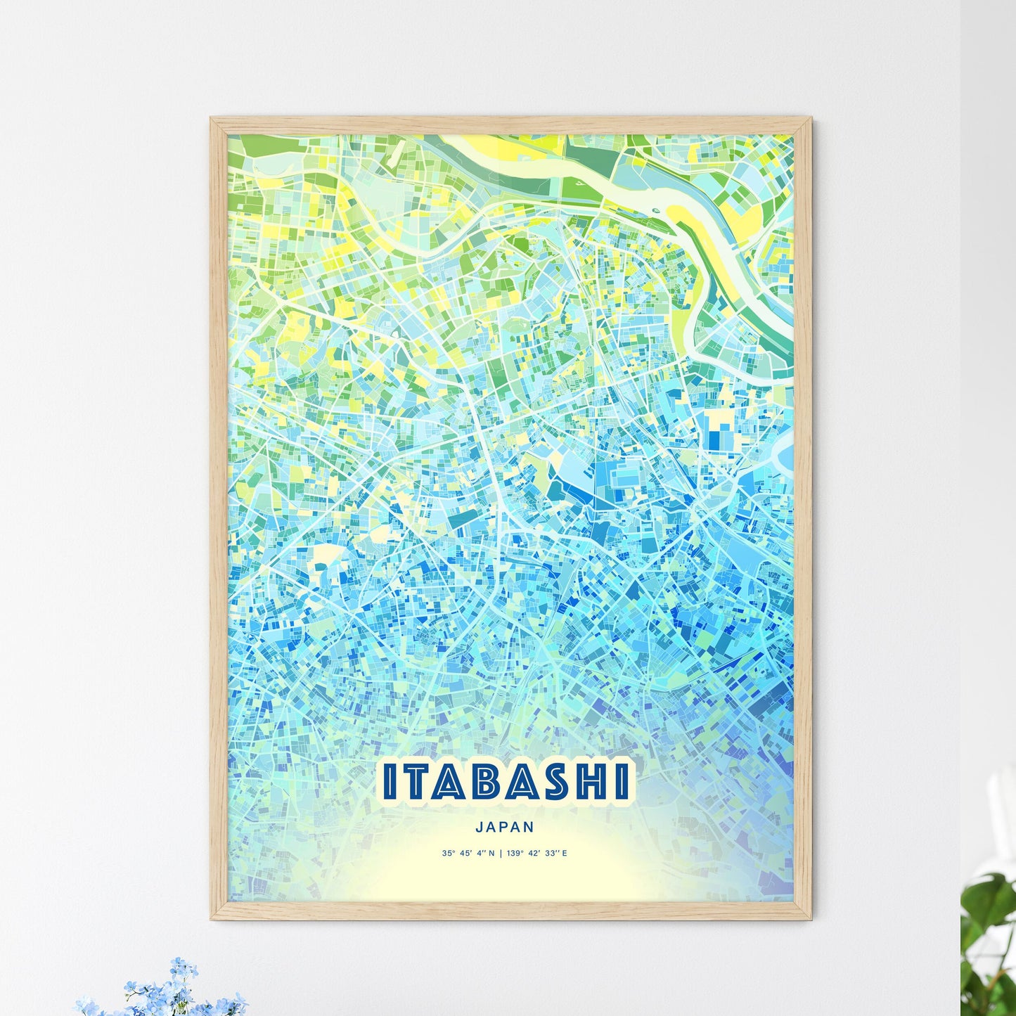 Colorful ITABASHI JAPAN Fine Art Map Cool Blue