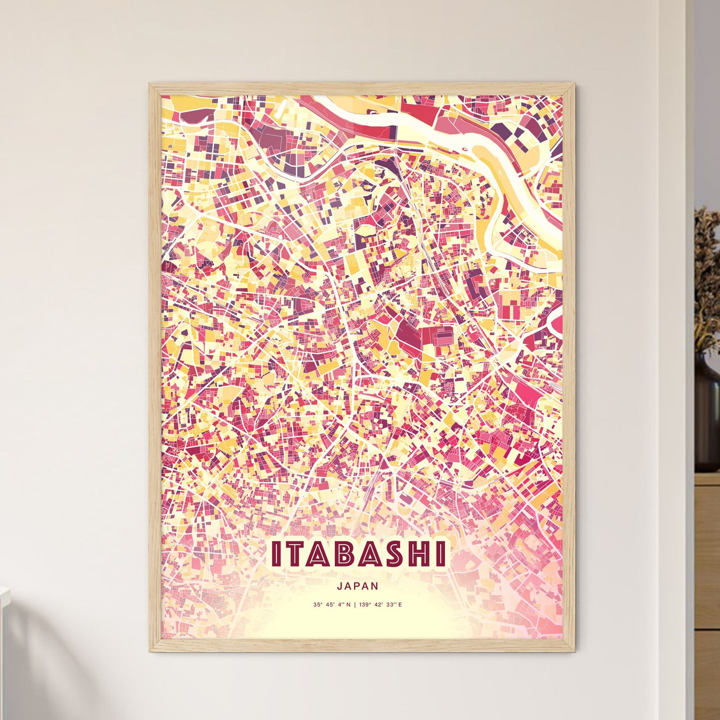 Colorful ITABASHI JAPAN Fine Art Map Hot Red