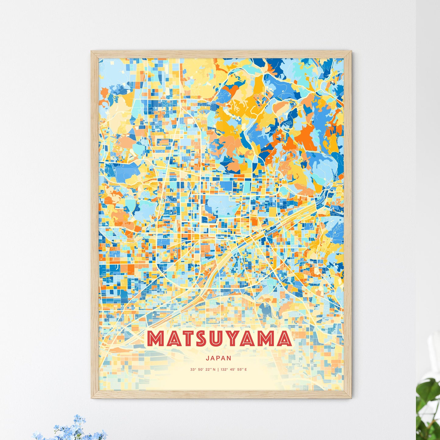 Colorful MATSUYAMA JAPAN Fine Art Map Blue Orange