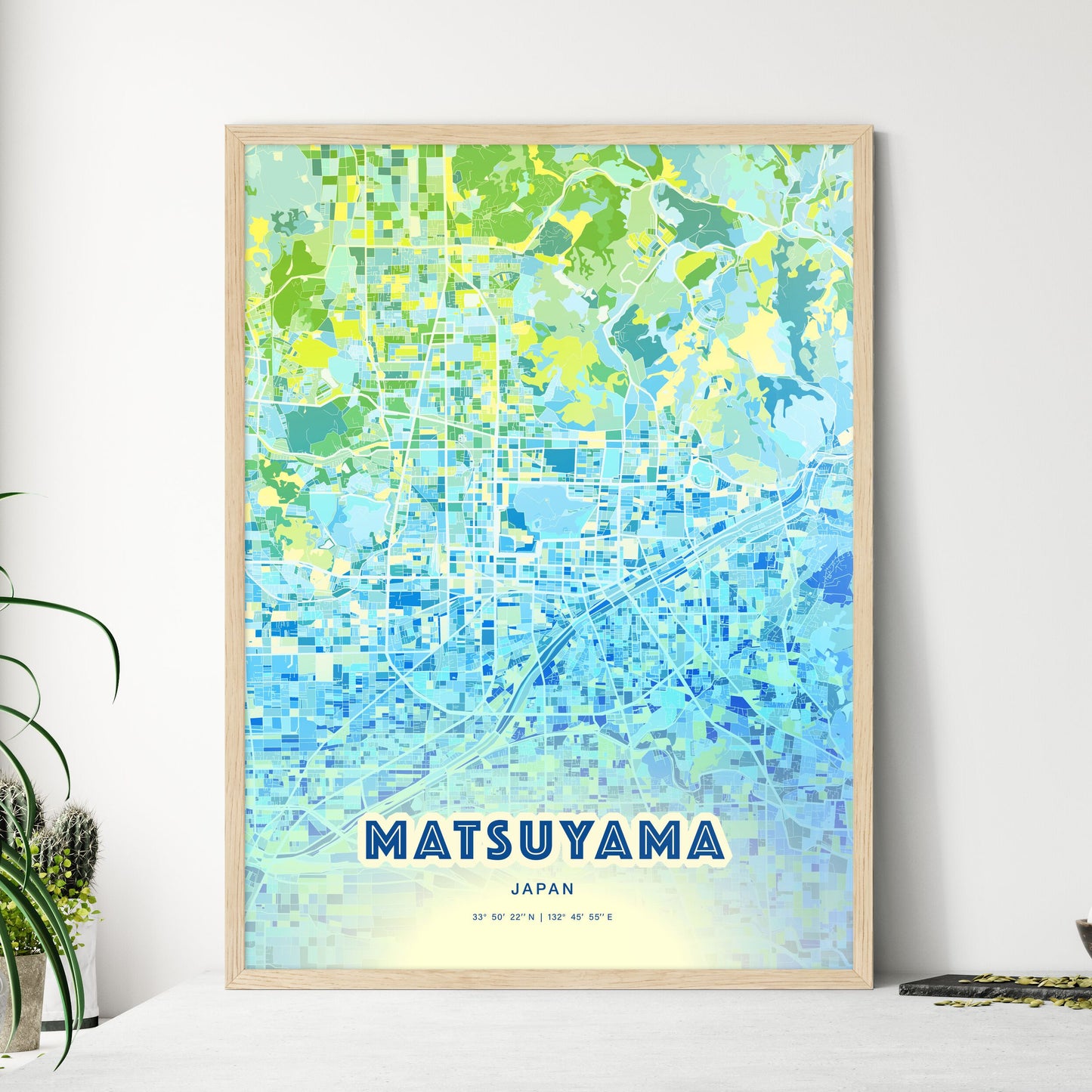 Colorful MATSUYAMA JAPAN Fine Art Map Cool Blue