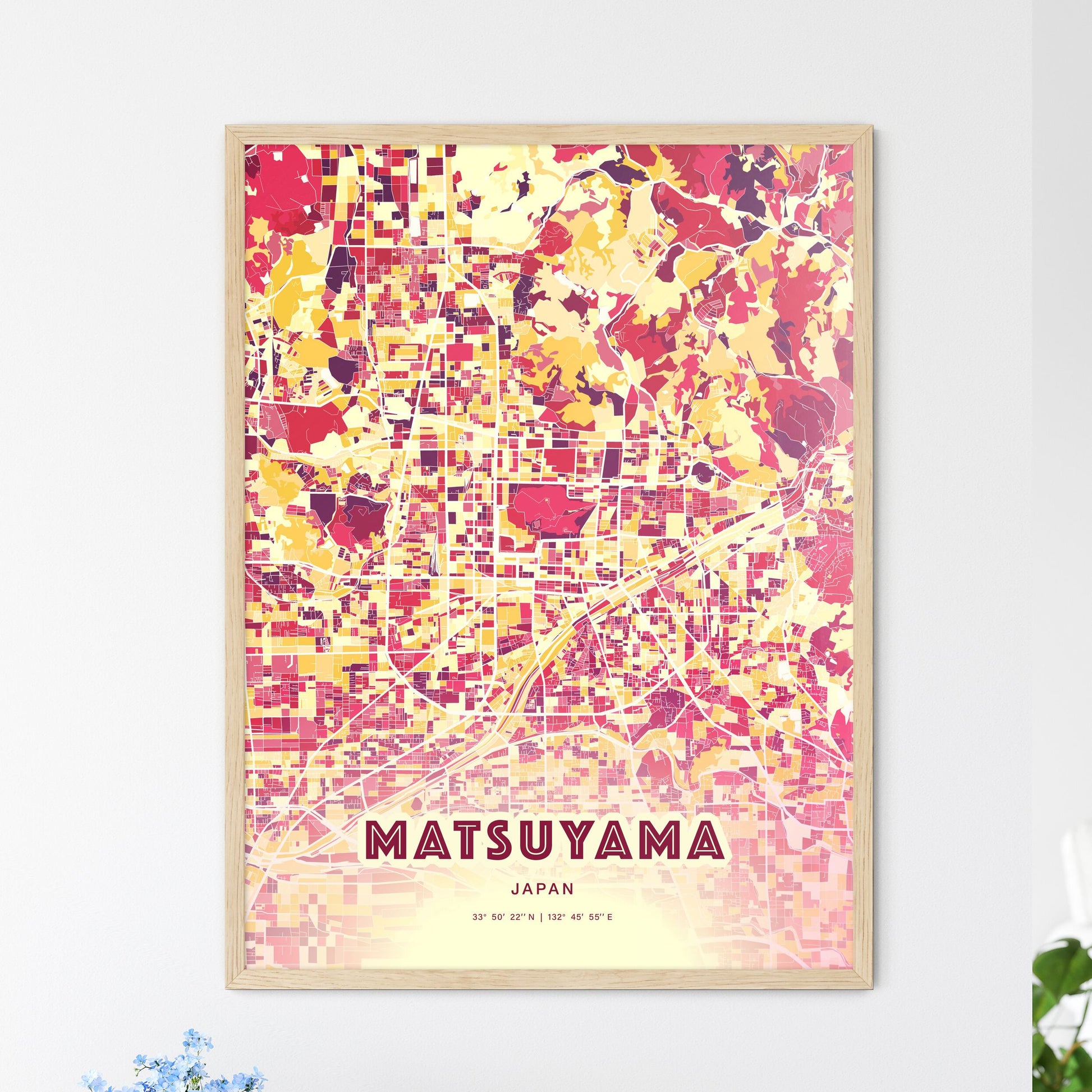 Colorful MATSUYAMA JAPAN Fine Art Map Hot Red