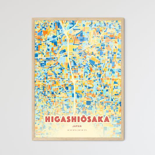 Colorful HIGASHIŌSAKA JAPAN Fine Art Map Blue Orange