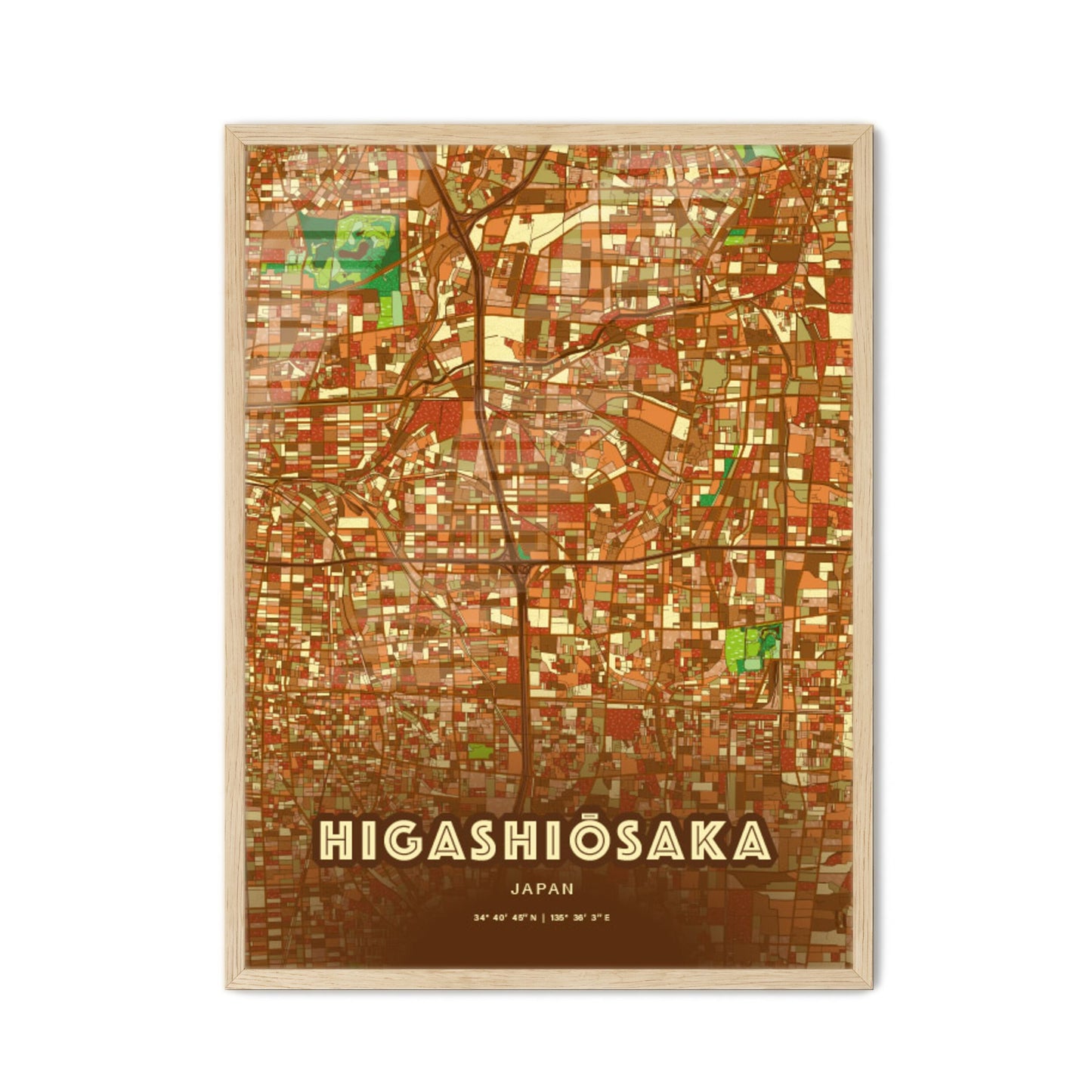 Colorful HIGASHIŌSAKA JAPAN Fine Art Map Farmhouse