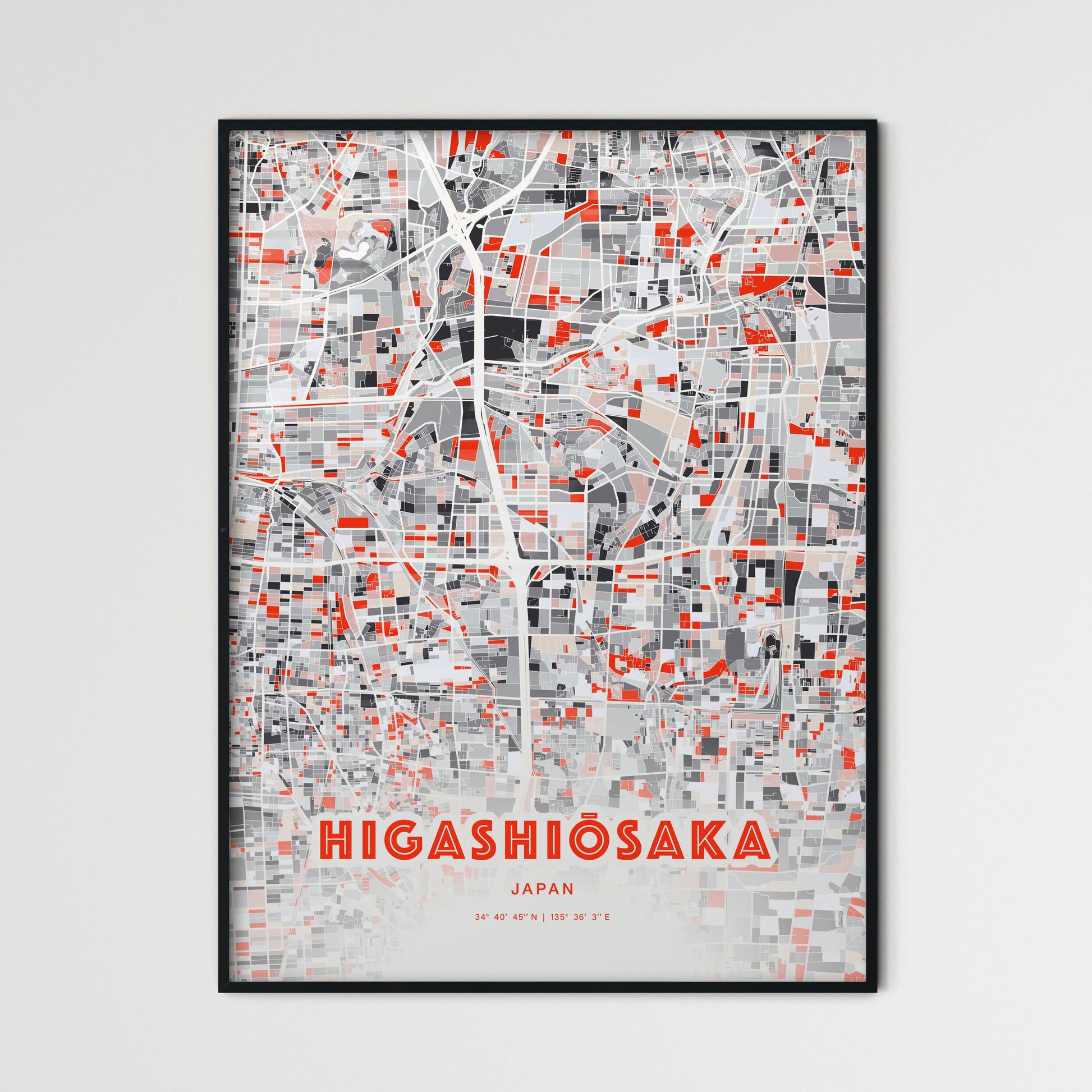 Colorful HIGASHIŌSAKA JAPAN Fine Art Map Modern