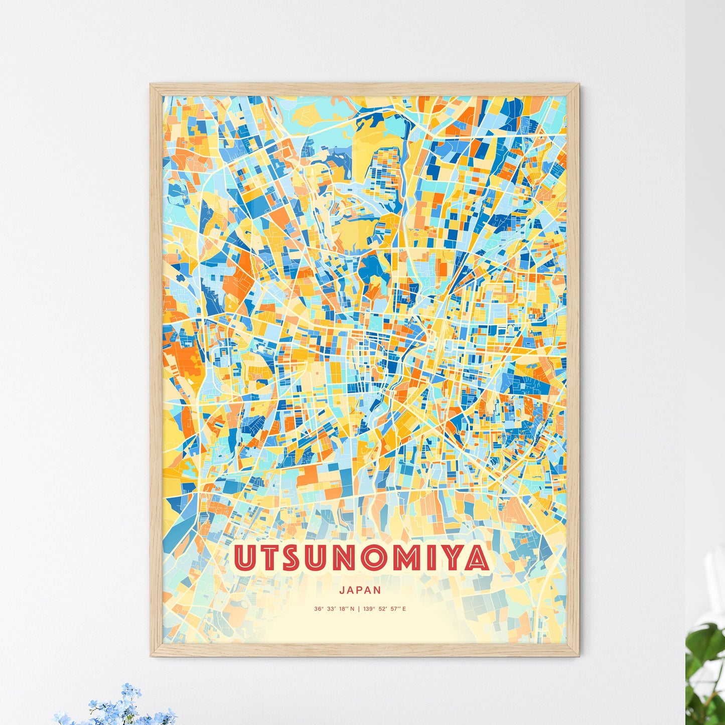 Colorful UTSUNOMIYA JAPAN Fine Art Map Blue Orange