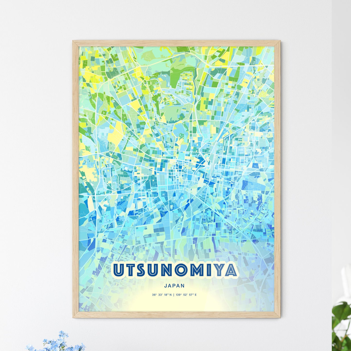 Colorful UTSUNOMIYA JAPAN Fine Art Map Cool Blue