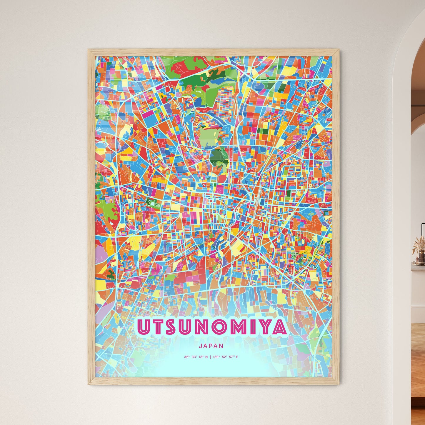 Colorful UTSUNOMIYA JAPAN Fine Art Map Crazy Colors