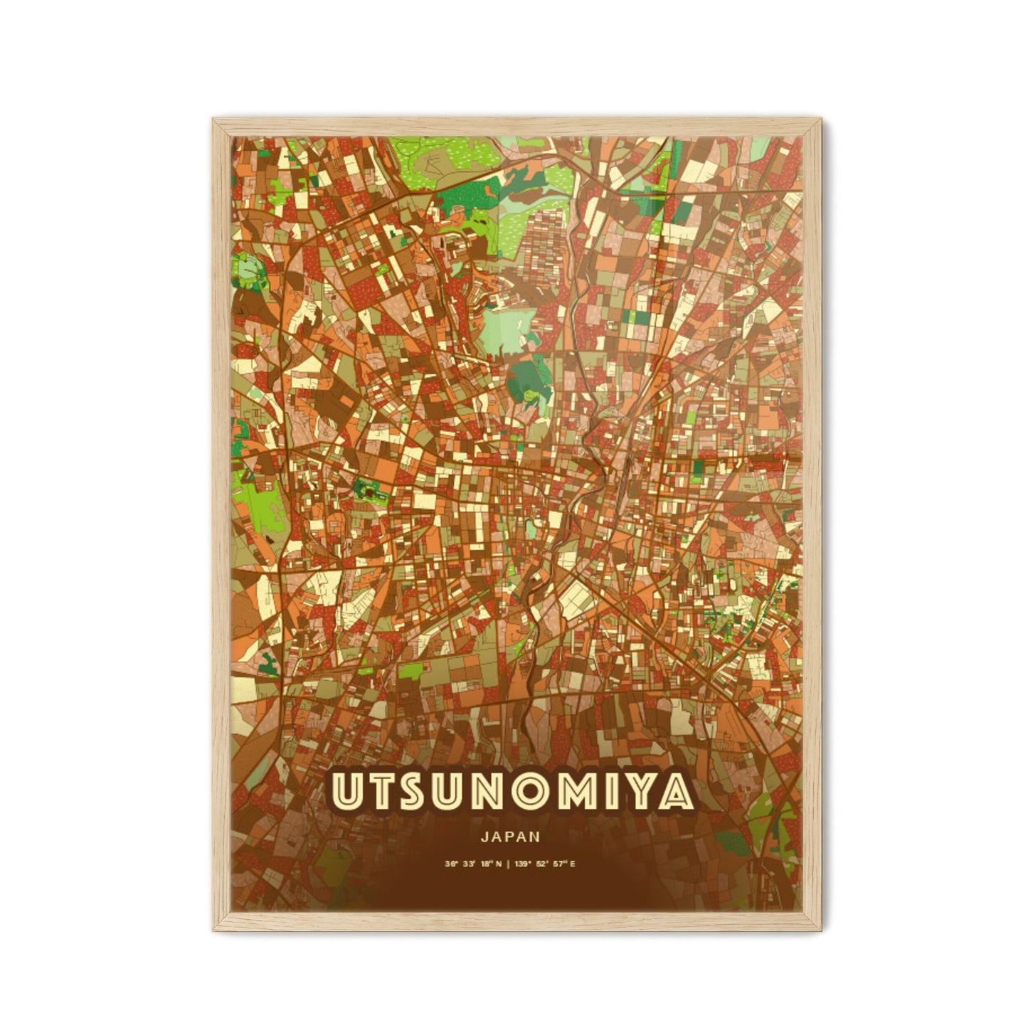 Colorful UTSUNOMIYA JAPAN Fine Art Map Farmhouse