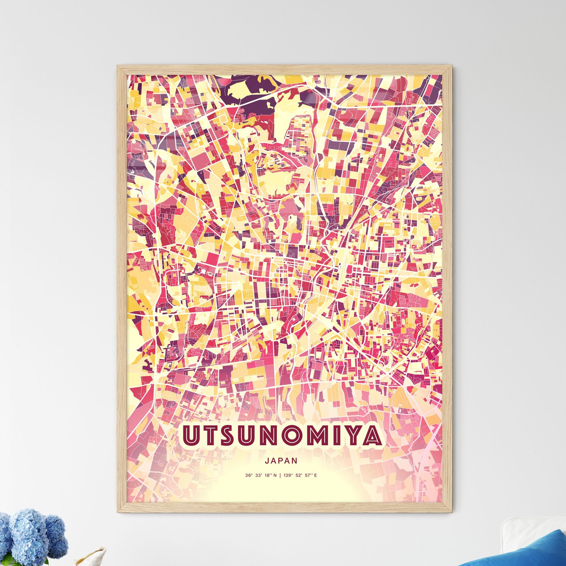 Colorful UTSUNOMIYA JAPAN Fine Art Map Hot Red