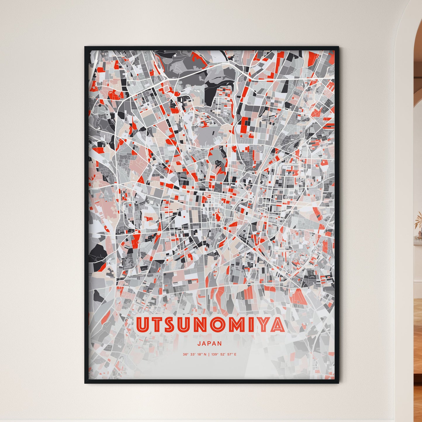 Colorful UTSUNOMIYA JAPAN Fine Art Map Modern