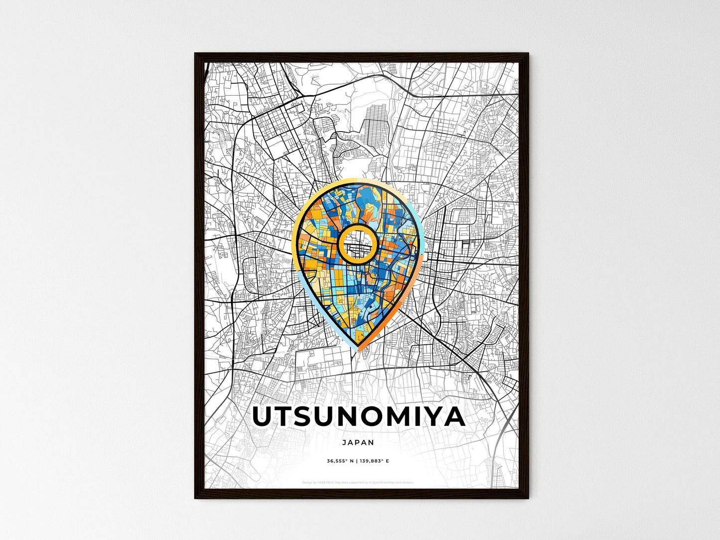 Utsunomiya Japan wedding art map with pointer icon