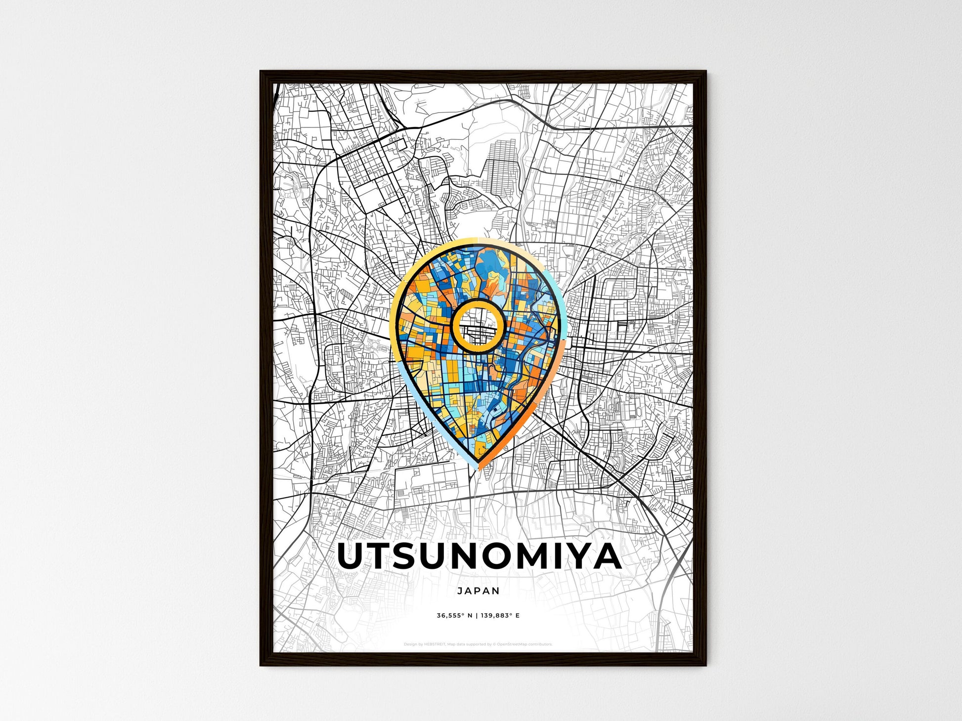 Utsunomiya Japan wedding art map with pointer icon