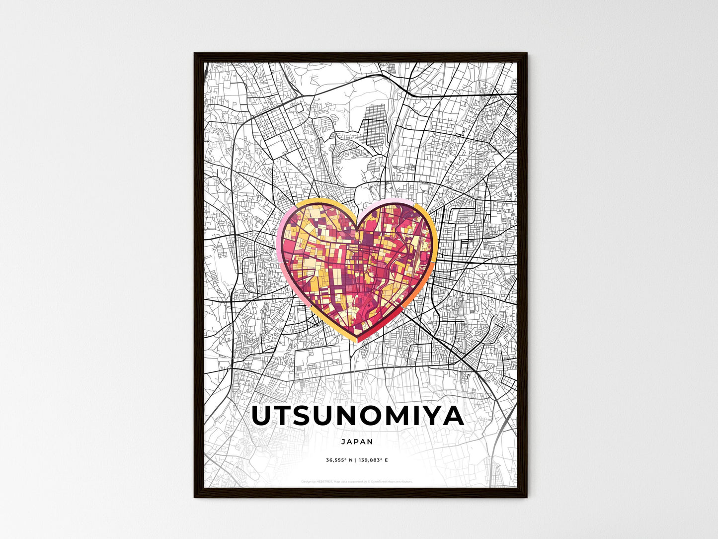 Utsunomiya Japan wedding art map with heart icon