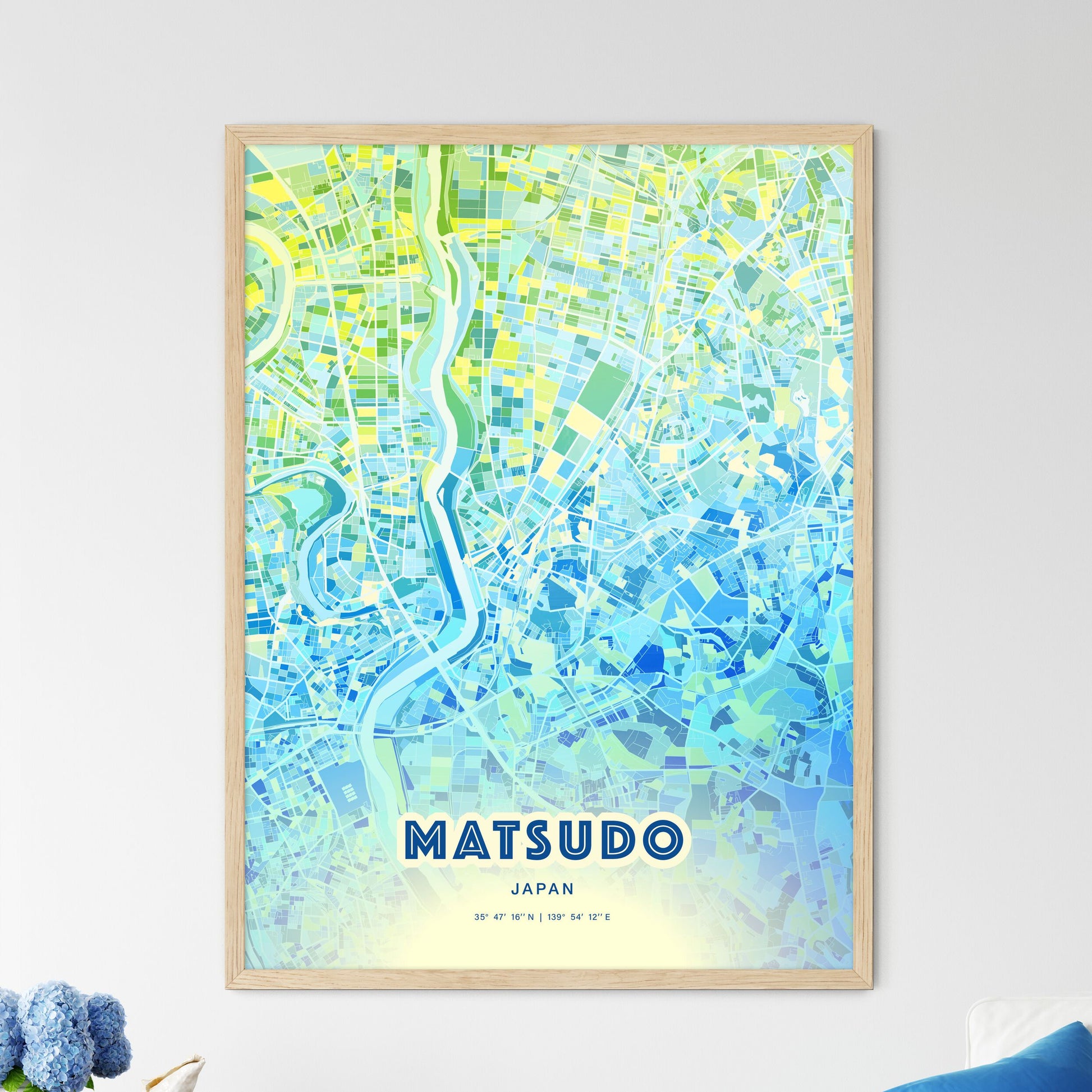 Colorful MATSUDO JAPAN Fine Art Map Cool Blue