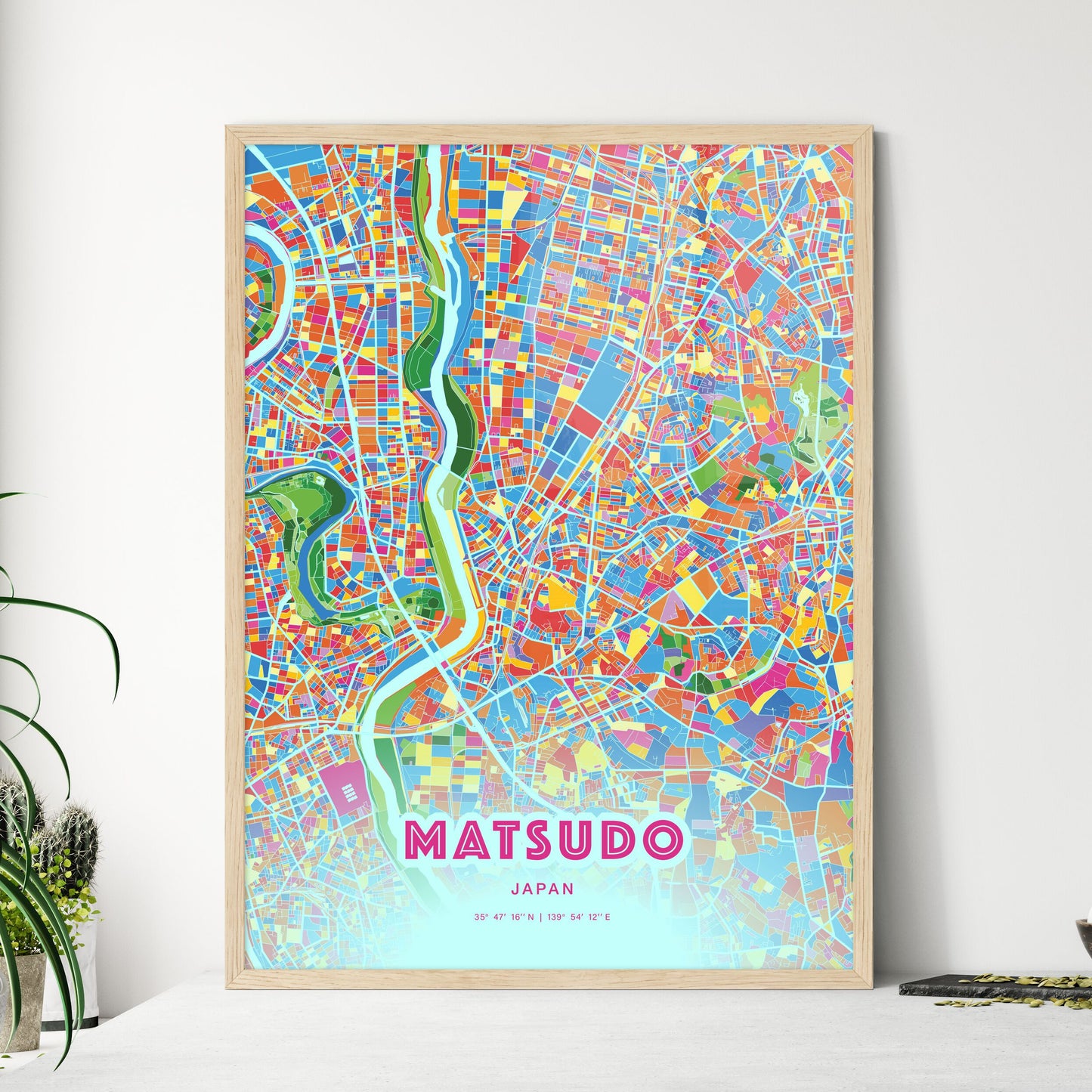 Colorful MATSUDO JAPAN Fine Art Map Crazy Colors
