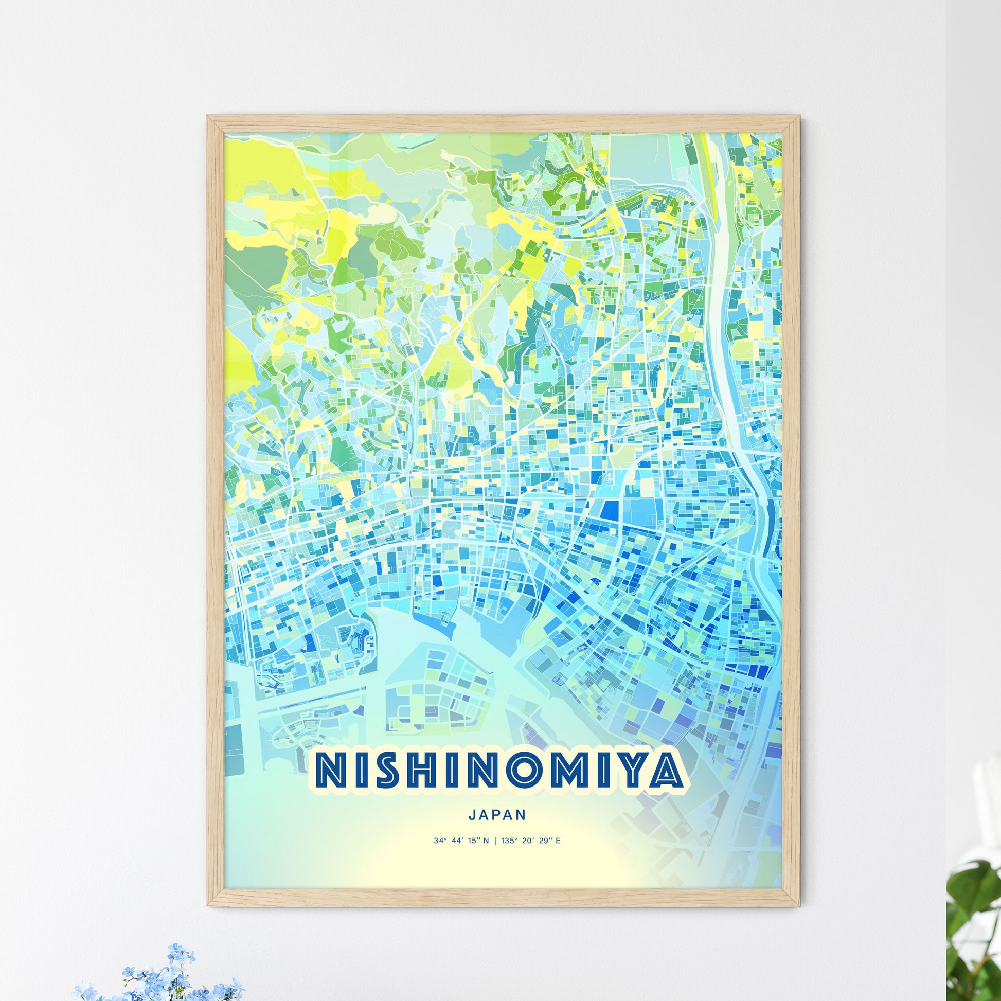 Colorful NISHINOMIYA JAPAN Fine Art Map Cool Blue