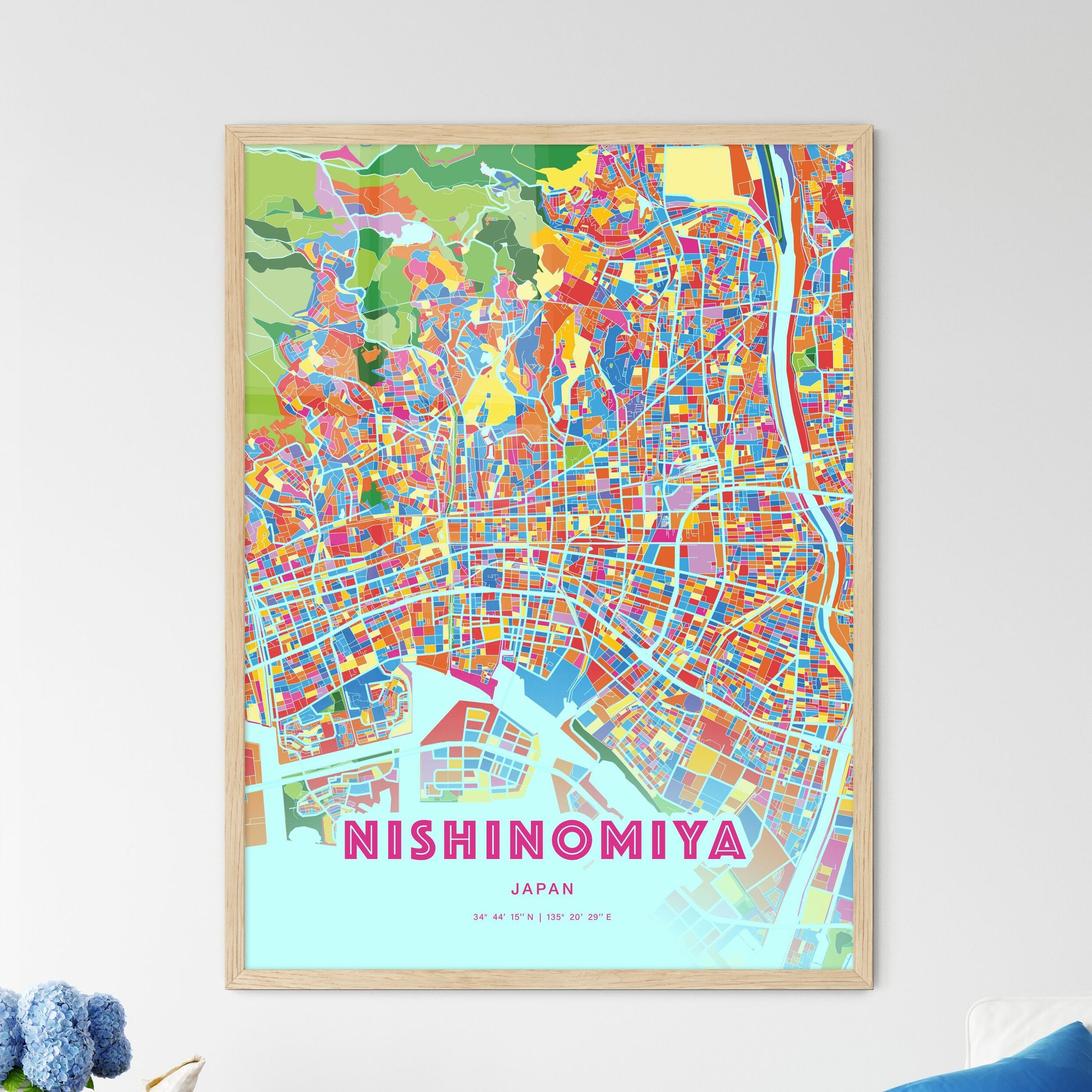 Colorful NISHINOMIYA JAPAN Fine Art Map Crazy Colors