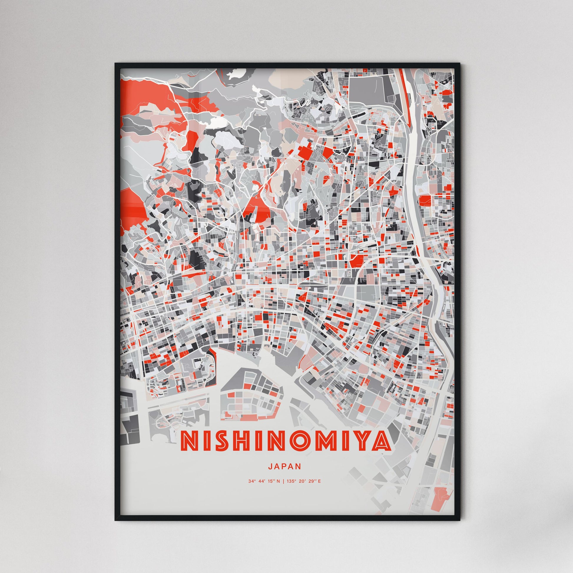 Colorful NISHINOMIYA JAPAN Fine Art Map Modern