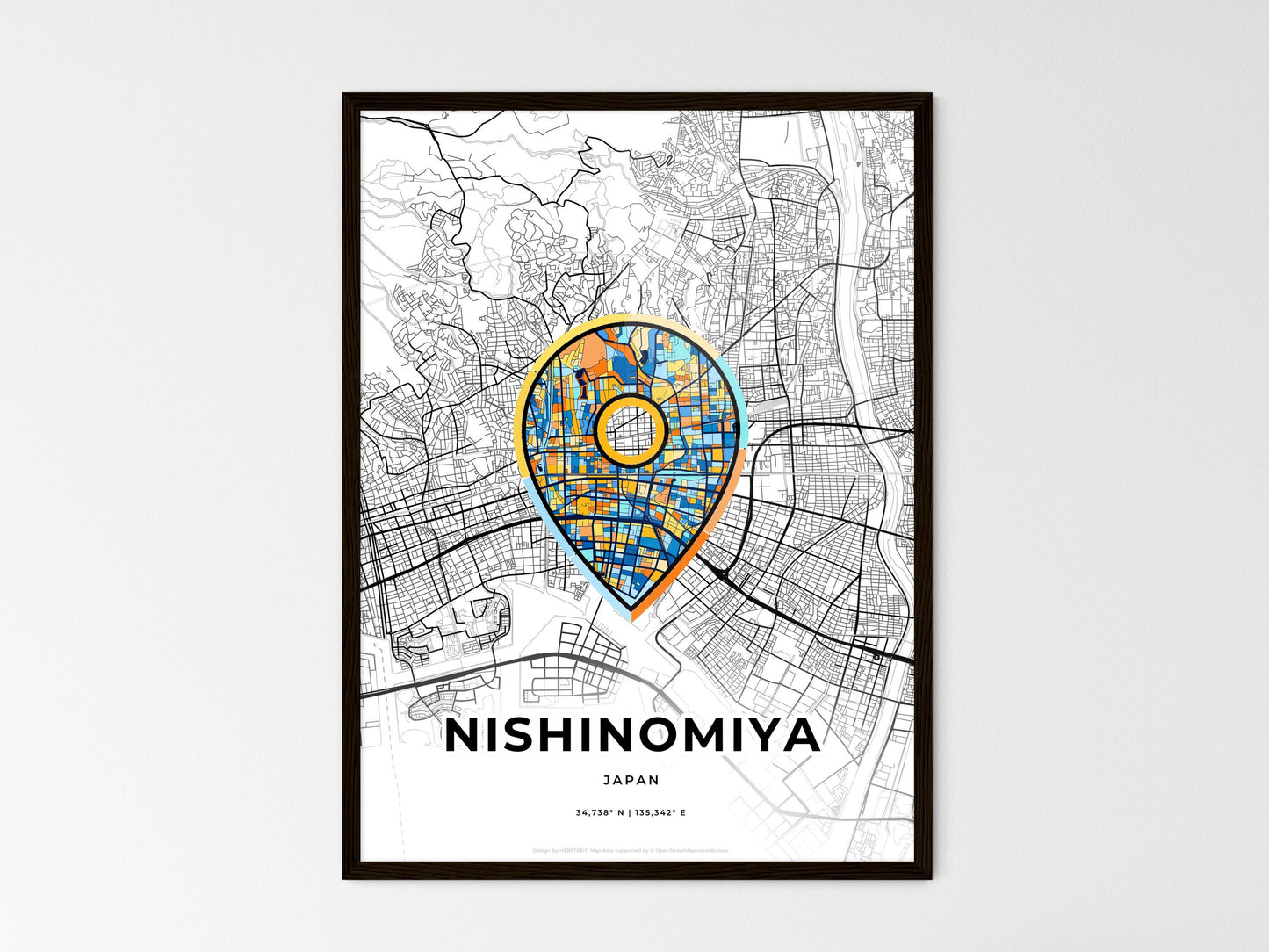 Nishinomiya Japan wedding art map with pointer icon