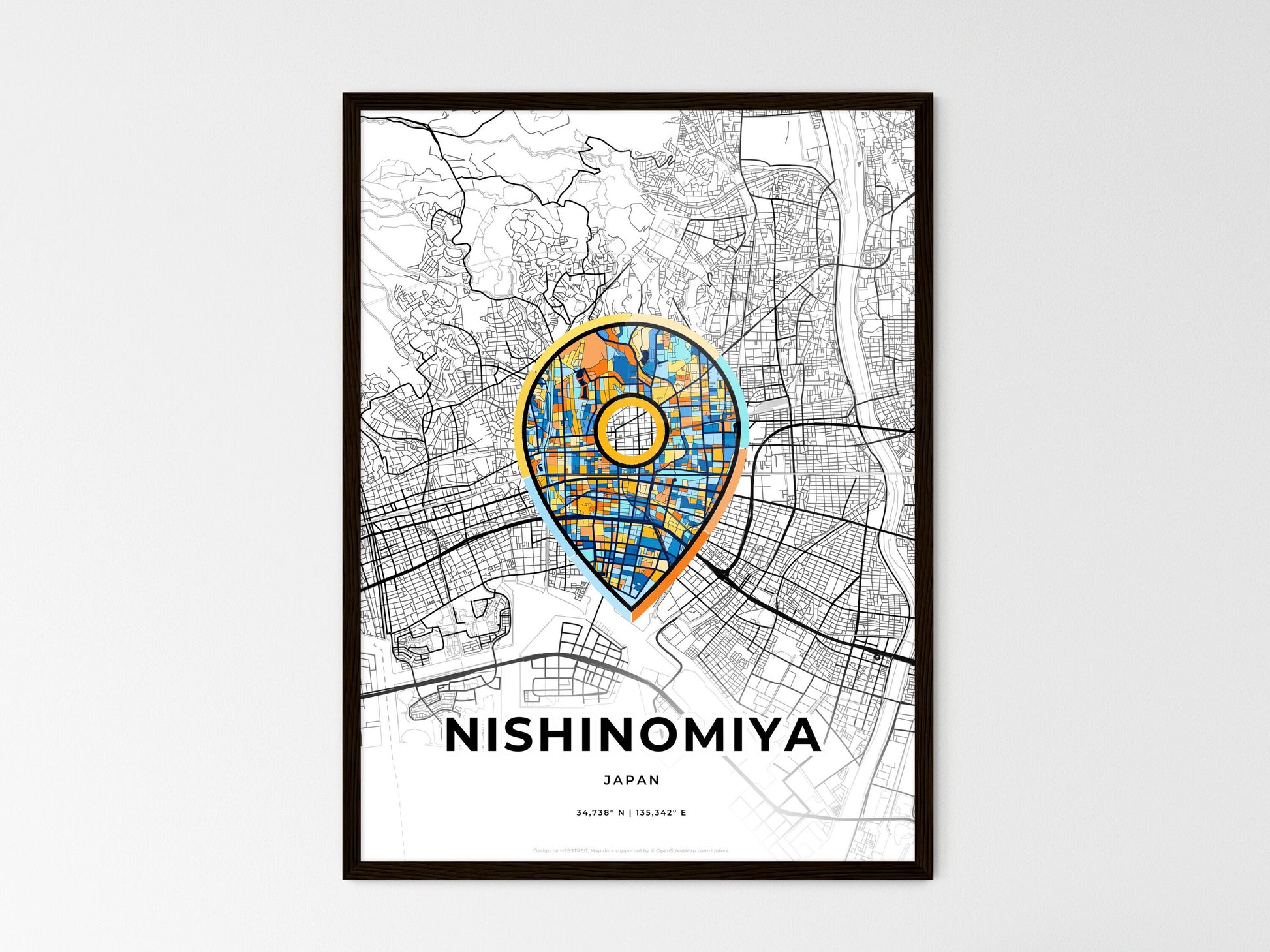 Nishinomiya Japan wedding art map with pointer icon
