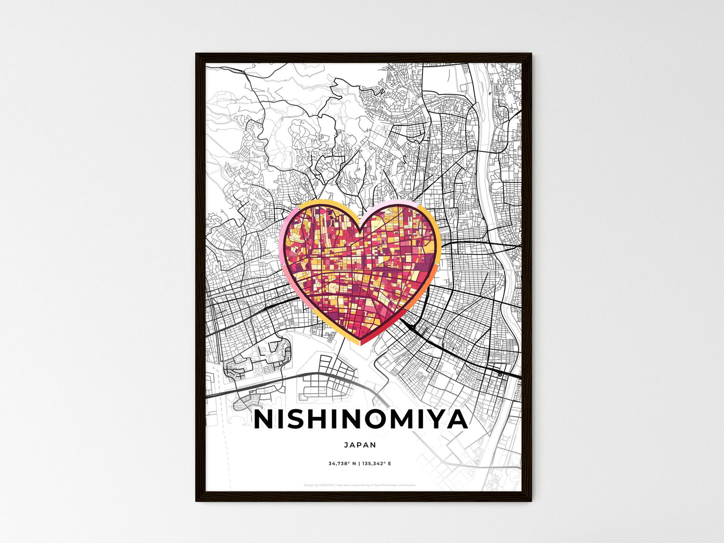 Nishinomiya Japan wedding art map with heart icon