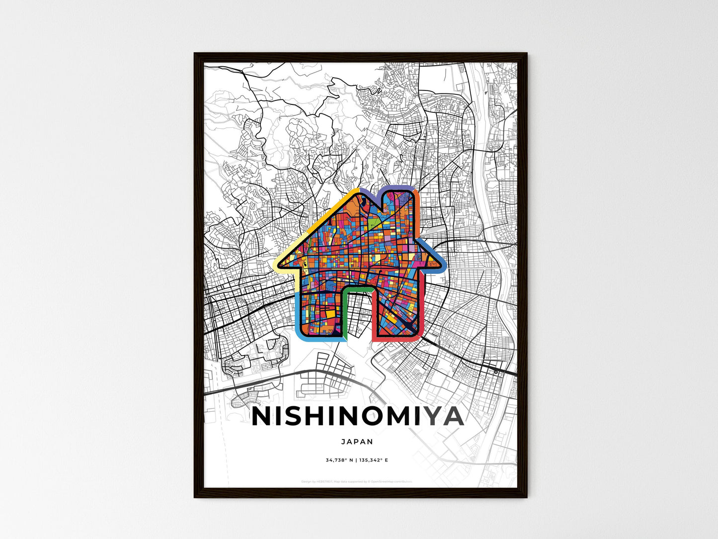 Nishinomiya Japan wedding art map with home icon