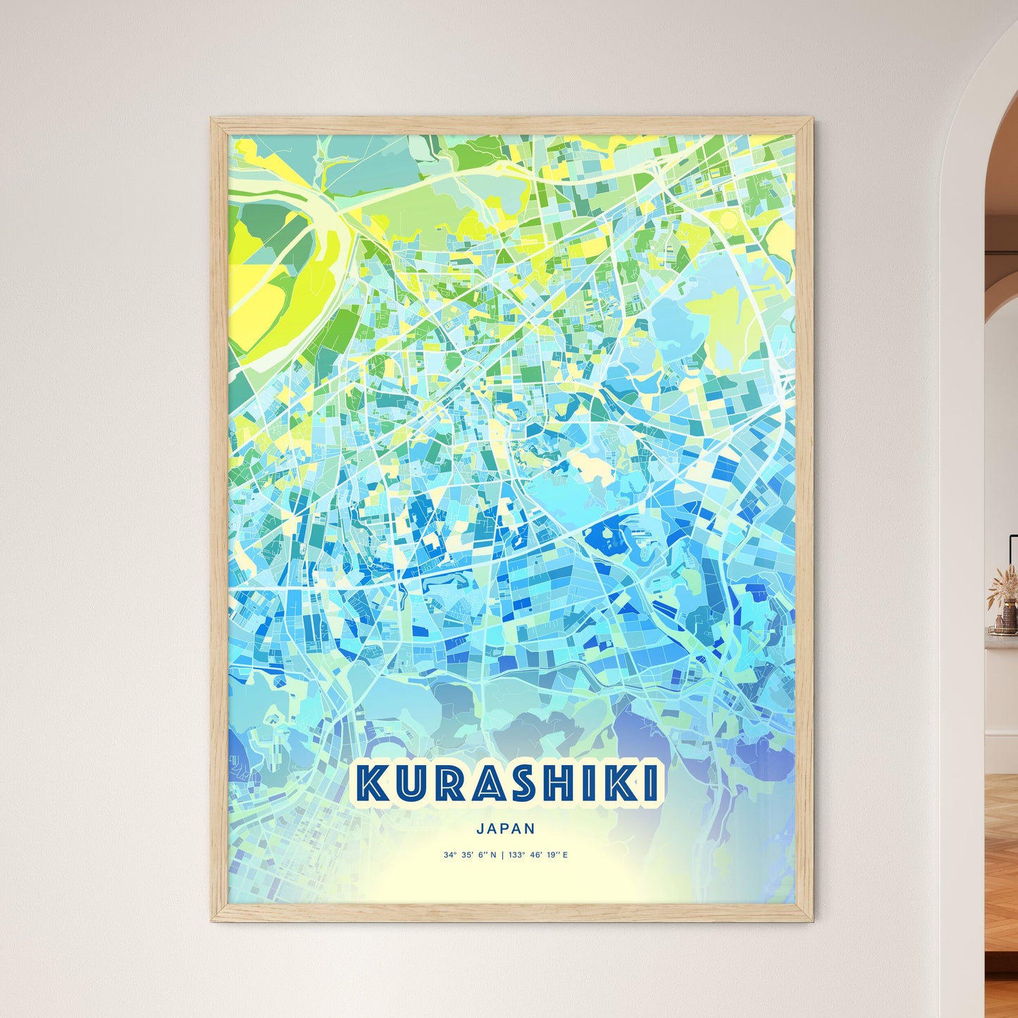 Colorful KURASHIKI JAPAN Fine Art Map Cool Blue