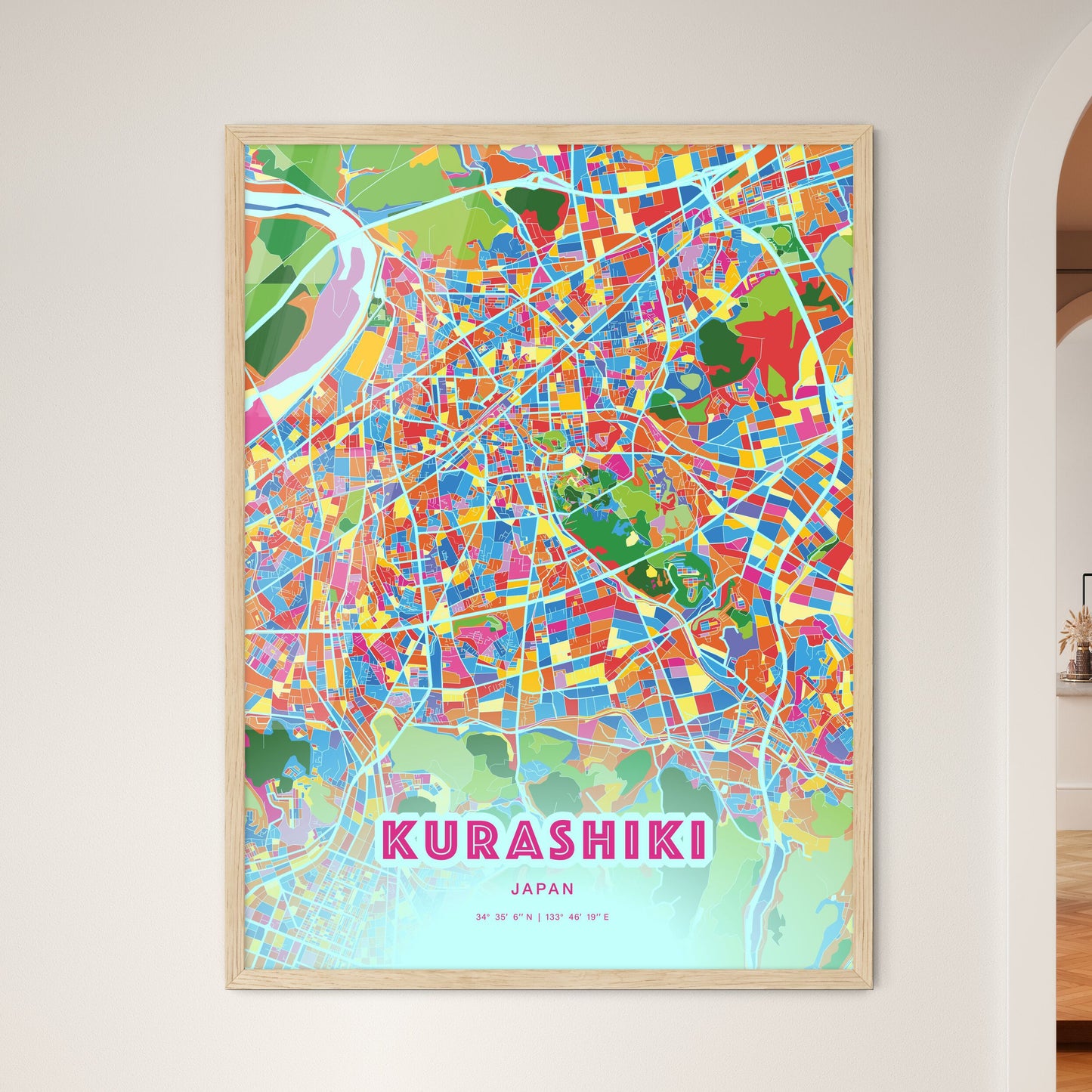 Colorful KURASHIKI JAPAN Fine Art Map Crazy Colors