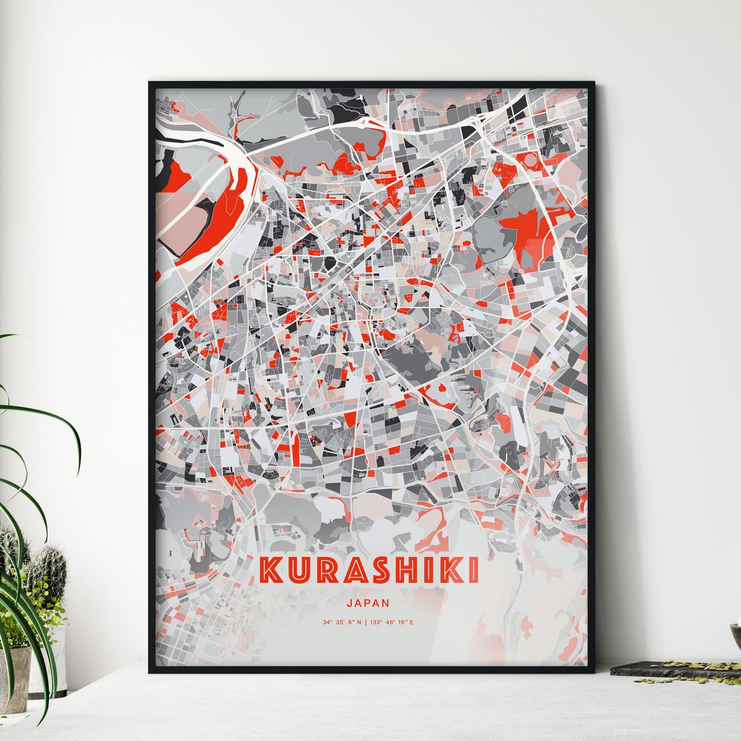 Colorful KURASHIKI JAPAN Fine Art Map Modern