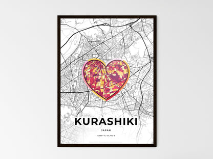 KURASHIKI JAPAN minimal art map with a colorful icon. Where it all began, Couple map gift. Style 2