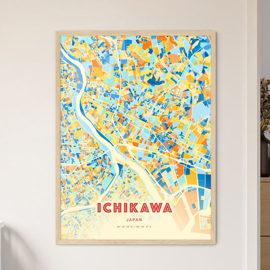 Colorful ICHIKAWA JAPAN Fine Art Map Blue Orange