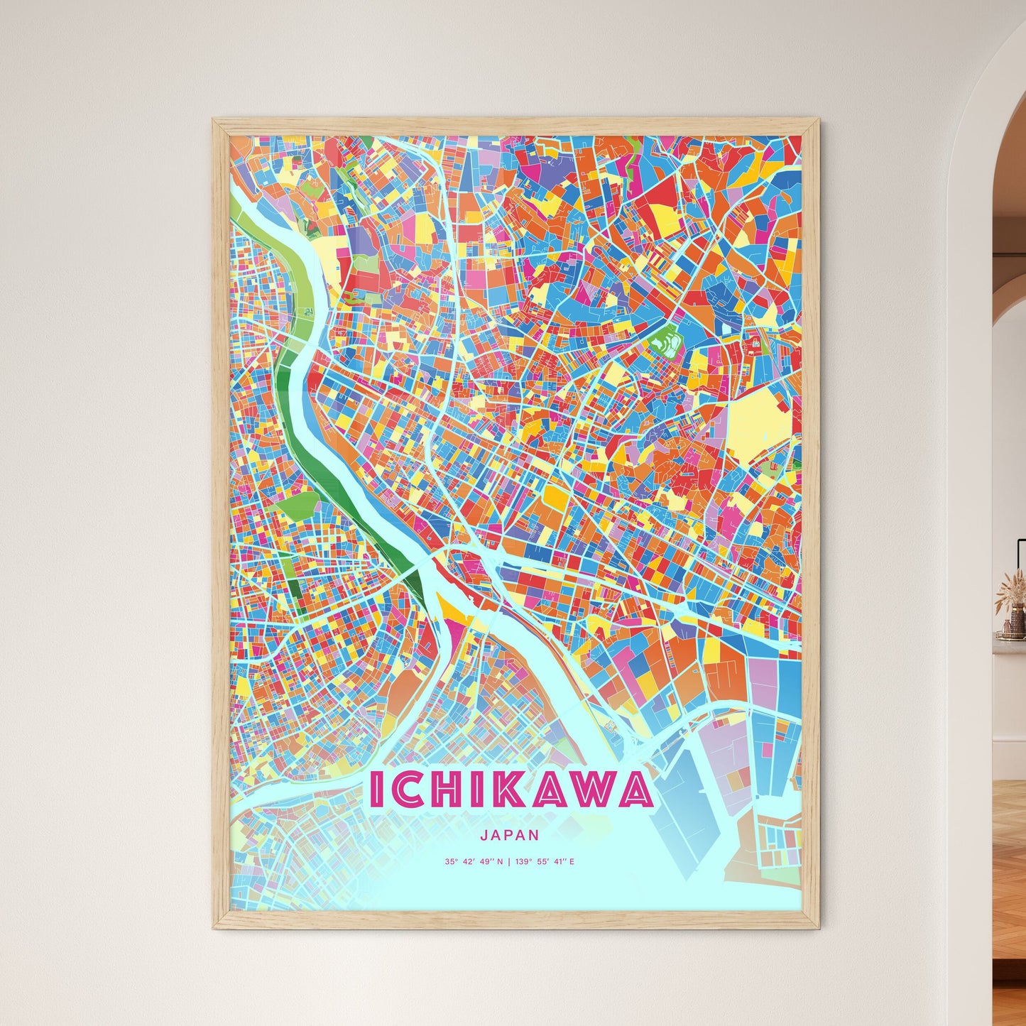 Colorful ICHIKAWA JAPAN Fine Art Map Crazy Colors